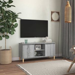The Living Store Televisiemeubel - 103.5 x 35 x 50 cm - Grijs - Bewerkt hout en massief eucalyptushout