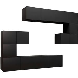 The Living Store Televisiemeubelset - hangend - spaanplaat - zwart - 80x30x30cm - 60x30x30cm - 30.5x30x30cm