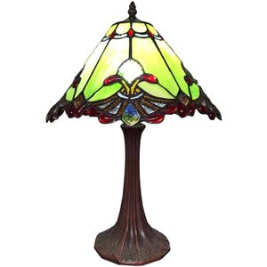 HAES DECO - Tiffany Tafellamp Groen, Rood Ø 31x49 cm Fitting E27 / Lamp max 1x60W