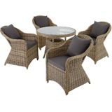 tectake® - Aluminium Wicker luxe zitgroep met 4 stoelen en tafel - beige / natuur - 401765
