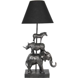 HAES DECO - Tafellamp - City Jungle - Olifant, 32x27x65 cm - Zilverkleurig Zwart - Bureaulamp, Sfeerlamp. Nachtlampje
