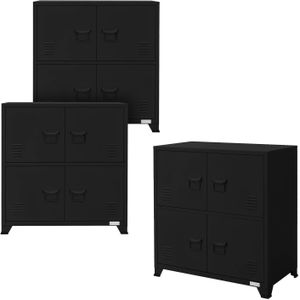 ML-Design set van 3 archiefkasten 75x40x80,5 cm zwart, staal, kantoorkast vrijstaand 4 poten, metalen locker 4 deuren, 2