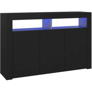 The Living Store Dressoir - LED-verlichting - 115.5 x 30 x 75 cm - Zwart hout