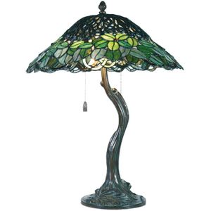 HAES DECO - Tiffany Tafellamp Groen Ø 47x58 cm Fitting E27 / Lamp max 2x60W