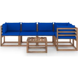 The Living Store Loungeset Pallet - Bruin geïmpregneerd grenenhout - Hoekbank 64x64x70 cm - Middenbank 60x64x70 cm -