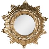 HAES DECO - Ronde Spiegel met versierde rand - Goudkleurig - Ø 51x3 cm - Polyresin / Glas - Wandspiegel, Spiegel rond