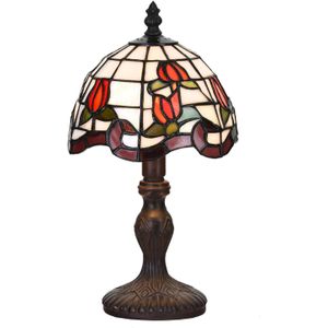 HAES DECO - Tiffany Tafellamp Rood, Groen, Wit Ø 18x32 cm Fitting E14 / Lamp max 1x25W