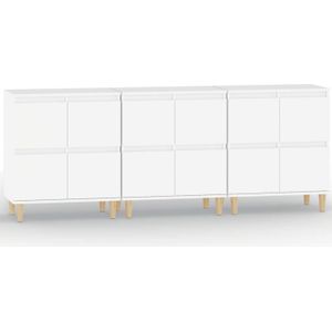 The Living Store Dressoir Classic White - 60 x 35 x 70 cm - Bewerkt hout en eucalyptushout