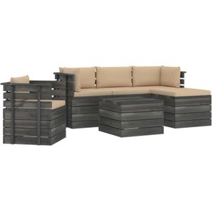 The Living Store Pallet Loungeset - Houten Tuinmeubelset - Beige Kussens - Modulair Design