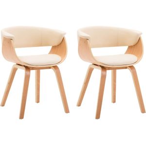 The Living Store Eetkamerstoelen - Set van 2 - Kunstleer - Gebogen houten frame - Crème en bruin - 59.5x51x72cm