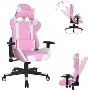 Bureaustoel gamestoel Thomas - racing gaming stijl stoel - ergonomisch - roze wit