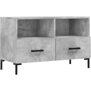 The Living Store TV-meubel Betongrijs 80 x 36 x 50 cm - Stevig houten ontwerp - 2 vakken en 2 lades - Kalme stijl met