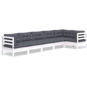 The Living Store Loungeset Grenenhout - 63.5x63.5x62.5 cm - wit - antraciet - incl - kussens