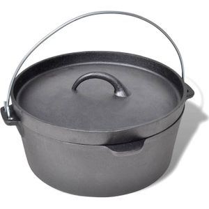 The Living Store Gietijzeren Braadpan - 4.2L - Zwart - 30x27x15cm - Inclusief Draagtas - Dekselheffer - Onderzetter