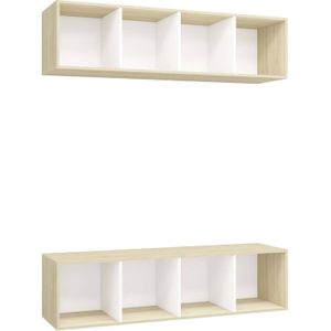 The Living Store Televisiewandmeubelset - TV-meubel - Wit/Sonoma eiken - 37 x 37 x 142.5 cm - 4 vakken