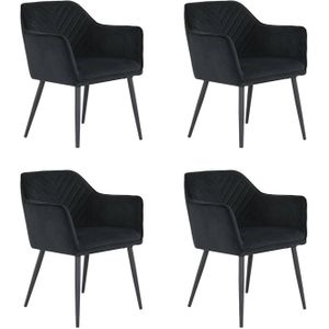 Bronx71 Velvet eetkamerstoel Fiona zwart - Eetkamerstoelen set van 4.