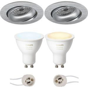 Pragmi Delton Pro - Inbouw Rond - Mat Zilver - Kantelbaar - Ø82mm - Philips Hue - LED Spot Set GU10 - White Ambiance -