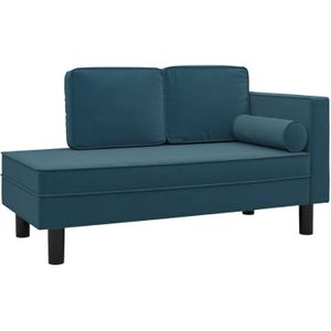 The Living Store Chaise Longue - Fluweel - Blauw - 118 x 55 x 57 cm - Comfortabele zitting
