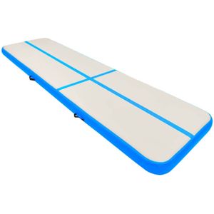 The Living Store Sportmat - Opblaasbaar - Hoge-dichtheid PVC - 800 x 100 x 15 cm - Blauw en grijs