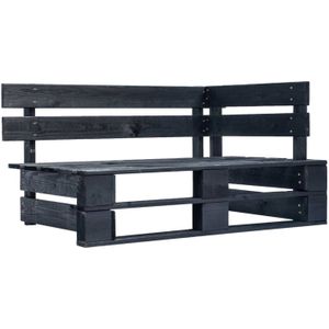 The Living Store Hoekbank Pallet - 110 x 65 x 55 cm - Grenenhout - Zwart Geïmpregneerd - Inclusief Kussens