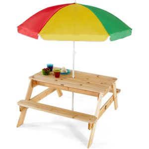 Plum - Picknicktafel voor kinderen met parasol - Hout - Naturel