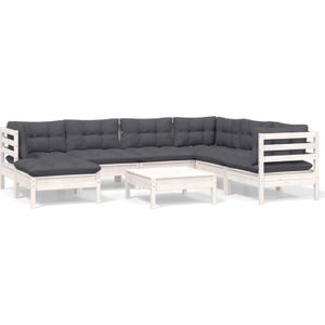 The Living Store Loungeset Grenenhout - Wit - 63.5x63.5x62.5cm - Massief - 100% polyester