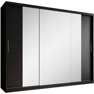 Meubella - Kledingkast Mandalin - Zwart - 250 cm - Met Spiegel