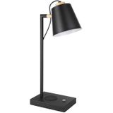 EGLO Lacey-Qi Tafellamp/Bureaulamp - LED - 50 cm - Zwart/Bruin - Dimbaar - Draadloos opladen