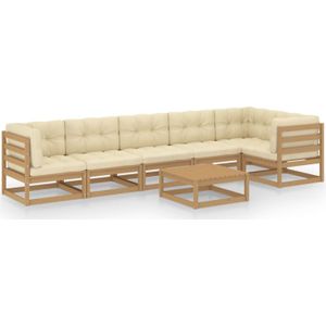 The Living Store Loungeset - Grenenhout - Honingbruin - 70x70x67 cm - Massief grenenhout - 100% polyester