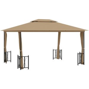 VidaXL Prieel met Zijwanden en Dubbel Dak 3x4 m Taupe