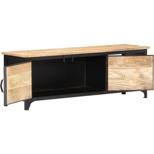 The Living Store TV-meubel Industriële Stijl - 120 x 30 x 40 cm - Handgemaakt - Mangohout - Staal