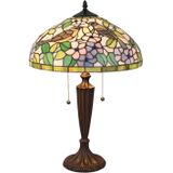 HAES DECO - Tiffany Tafellamp Geel, Groen, Roze Ø 41x60 cm Fitting E27 / Lamp max 2x60W