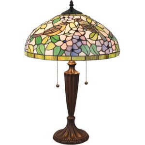 HAES DECO - Tiffany Tafellamp Geel, Groen, Roze Ø 41x60 cm Fitting E27 / Lamp max 2x60W