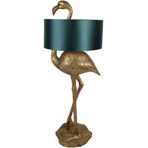 Clayre & Eef Vloerlamp Flamingo 55x40x142 cm Goudkleurig Groen Polyresin Staande Lamp
