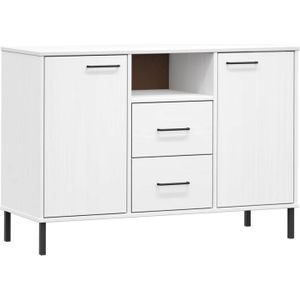 The Living Store Dressoir met metalen poten OSLO 113x40x77 cm grenenhout wit - Keukenkast