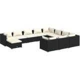 VidaXL 11-delige Loungeset met Kussens - Poly Rattan Zwart