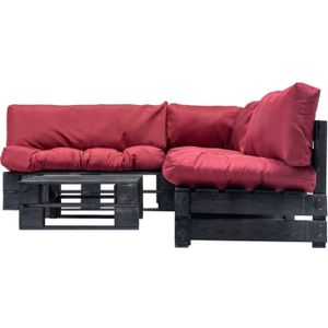 The Living Store Loungeset Pallet Grenenhout - 220x176x65 cm - Rood