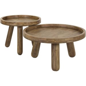 Giga Meubel - Salontafel Rond - Naturel Mangohout - Set Van 2 - Tripod