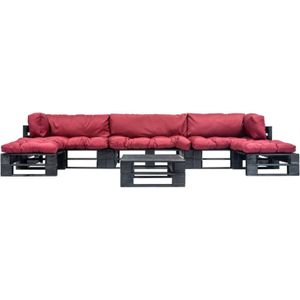 The Living Store Pallet Bankenset - Grenenhout - Terraslounge - 330x126x65 cm - Rood kussen