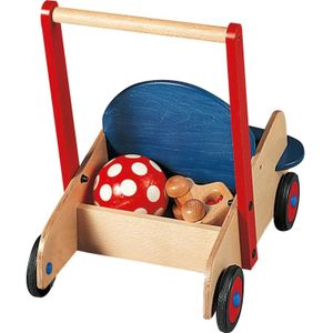 Haba houten loopwagen 50 cm blauw/rood