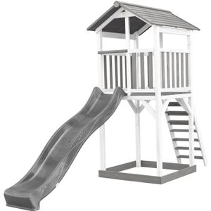 AXI Beach Tower Speeltoestel van hout in Grijs & Wit Speeltoren met zandbak en grijze glijbaan