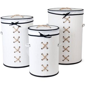 Set van 3 Bamboe Wasmanden - 80L / 53L / 33L - Wit