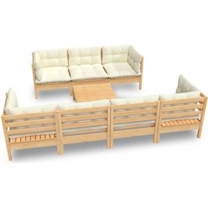 The Living Store loungeset Grenenhout - Hoekbank - 63.5 x 63.5 x 62.5 cm - Crème kussen