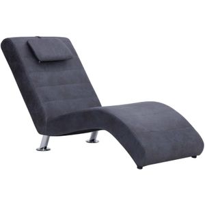 The Living Store Chaise Longue - Grijs - 144 x 59 x 79 cm - Houten frame - Kunstsuède bekleding