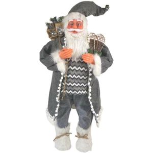 XXL Luxe Kerst Decoratie Kerstman Pop Staand Grijs-Wit - 100cm