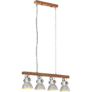 The Living Store industriële plafondlamp - 90 x 17 x 25 cm - 4 lampenkappen - zilver en bruin