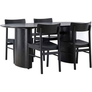 Isolde eethoek tafel zwart en 4 Montros stoelen zwart.