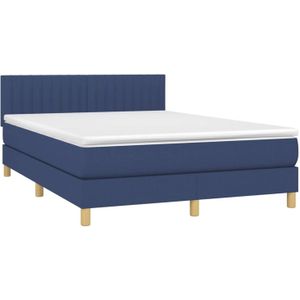 vidaXL Boxspring met matras stof blauw 140x190 cm