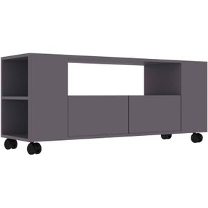 The Living Store Klassiek TV-meubel - 120 x 35 x 48 cm - Bewerkt hout - Grijs - Met 2 lades - zijvakken en open schap