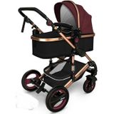 KIDUKU- 3 in 1 combi-kinderwagen- bordeaux/goud- buggy incl. autostoeltje-regenhoes- inklapbaar